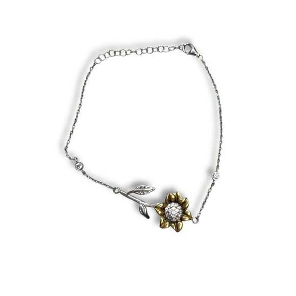 Sterling Silver Gold Vermeil Sunflower Bracelet 6.5"-8" - Picture 1 of 5